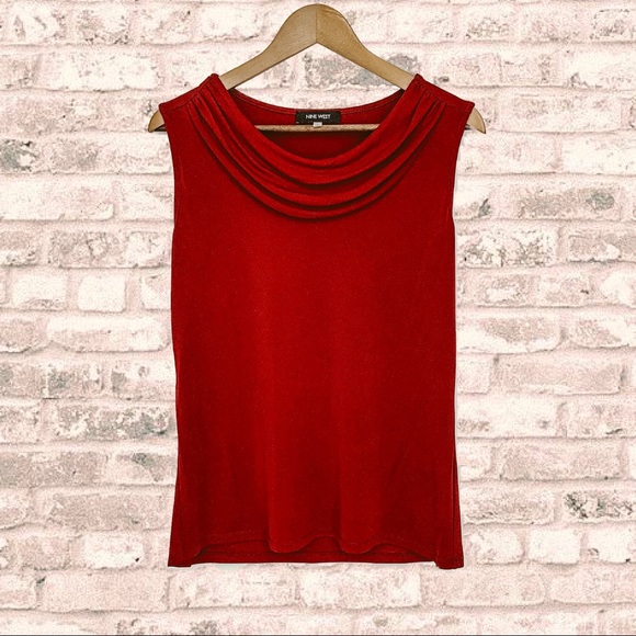 Nine West Deep Red Cowl Neck Sleeveless Top - Picture 2 of 5